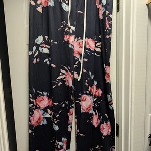 Floral Women's Pants - Black and Pink